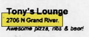 Hollywood Drive-In (Tonys Lounge) - Oct 1999 Tonys Lounge